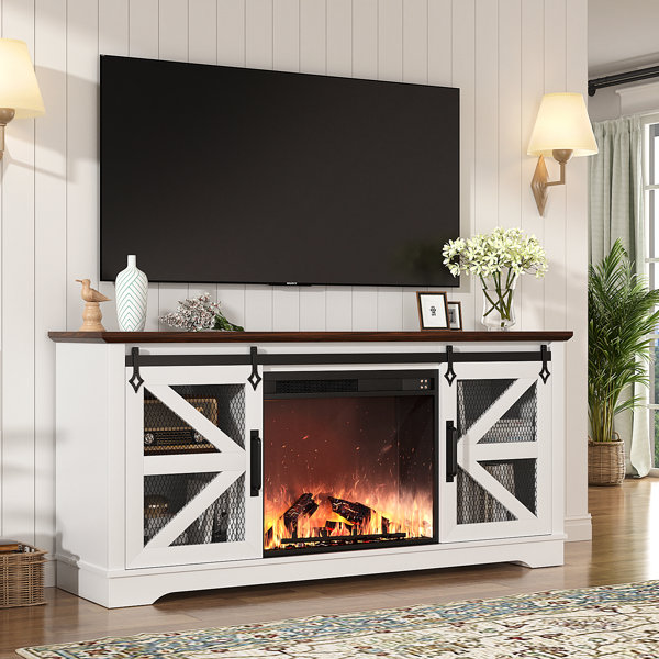 Gracie Oaks Hemion 60'' Farmhouse Fireplace Media Console with 23